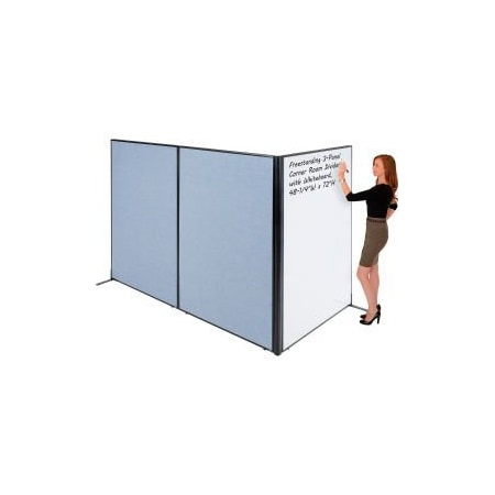 Global Equipment Interion    Freestanding 3-Panel Corner Room Divider with Whiteboard, 48-1/4"W x 72"H, Blue 695170BL